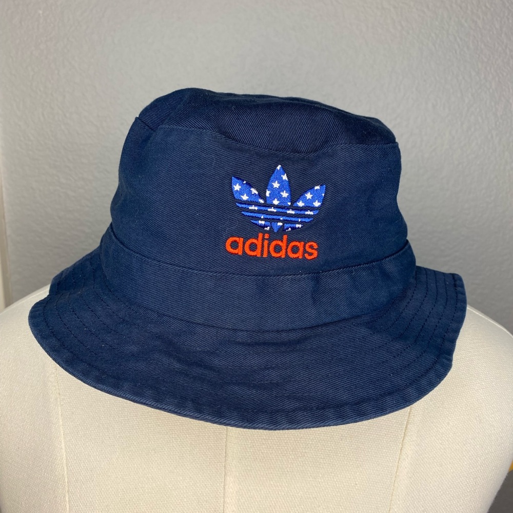 Adidas Dark Red White Blue Stars & Stripes Logo Bucket Hat UNISEX